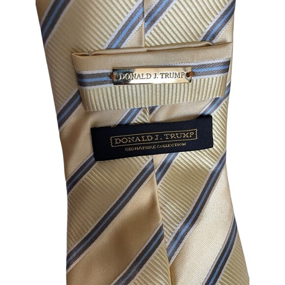 Donald Trump Signature Collection Necktie 100% Silk Yellow Blue Gold Stripe Tie - Picture 7 of 14